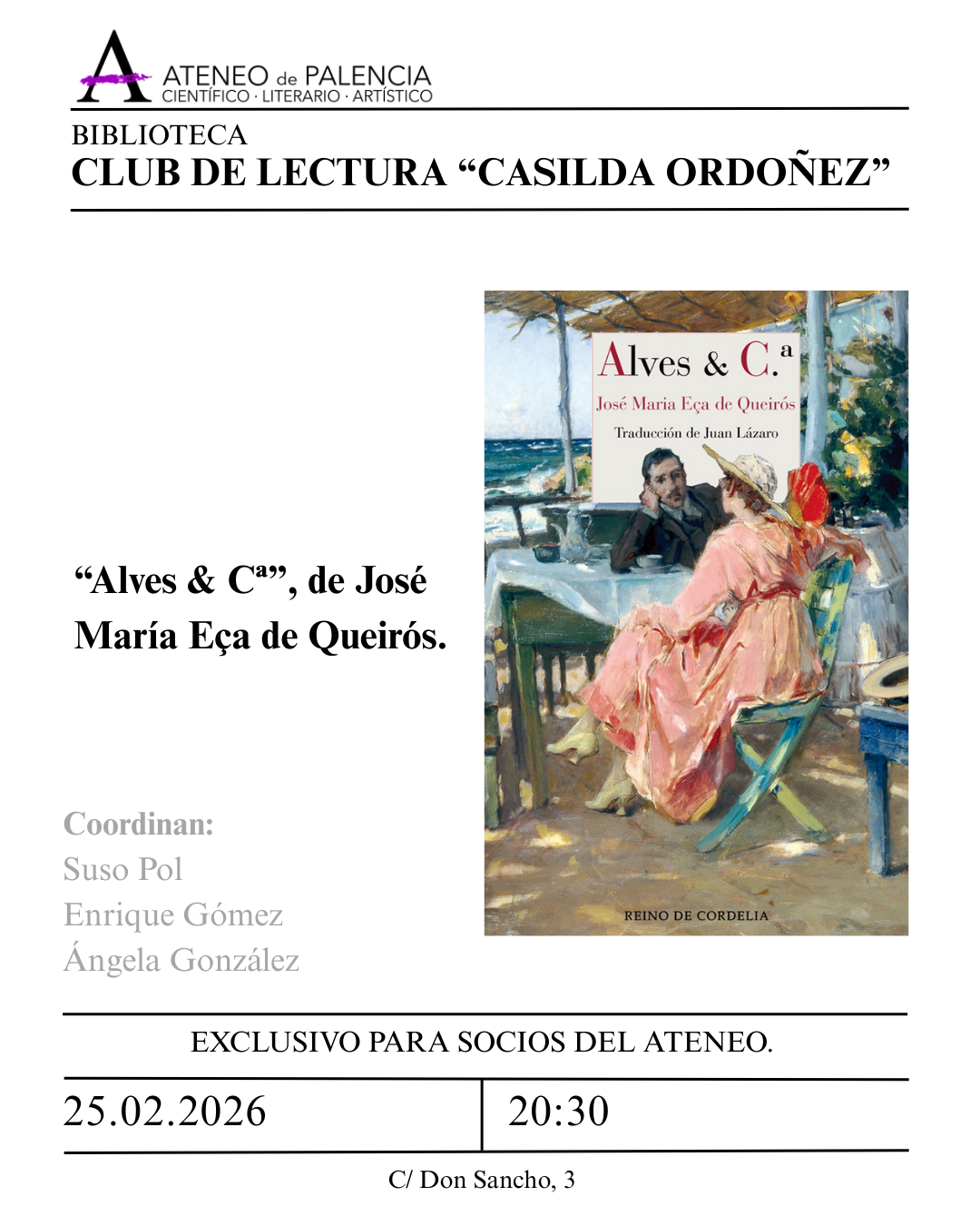 BIBLIOTECA · CLUB DE LECTURA "Casilda Ordóñez" - "Alves & Cª", de José María Eça de Queirós