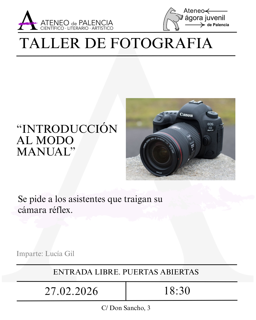 TALLER DE FOTOGRAFÍA - "Introducción al modo manual" - Lucía Gil